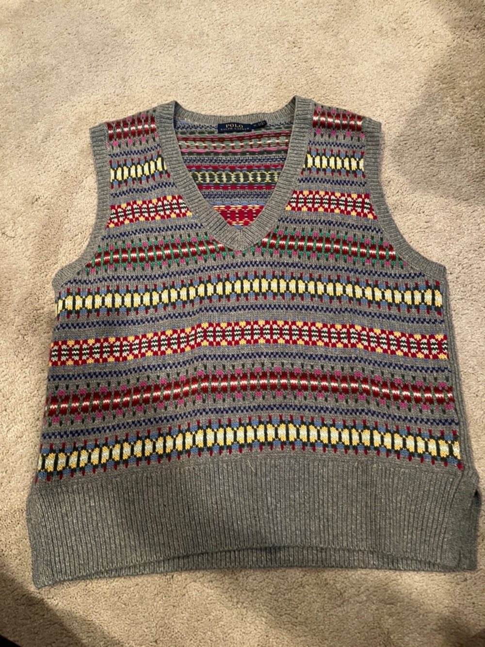 Polo by Ralph Lauren Gray Fair Isle V-Neck Sweater Vest
